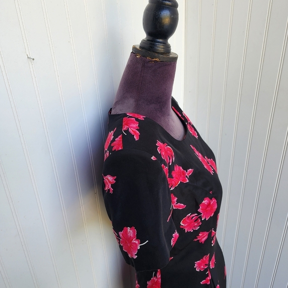 VTG Patrick Collection Ceuise Dress Womens Black Pink Floral 100% Pure Silk Sz 4 - Picture 5 of 15